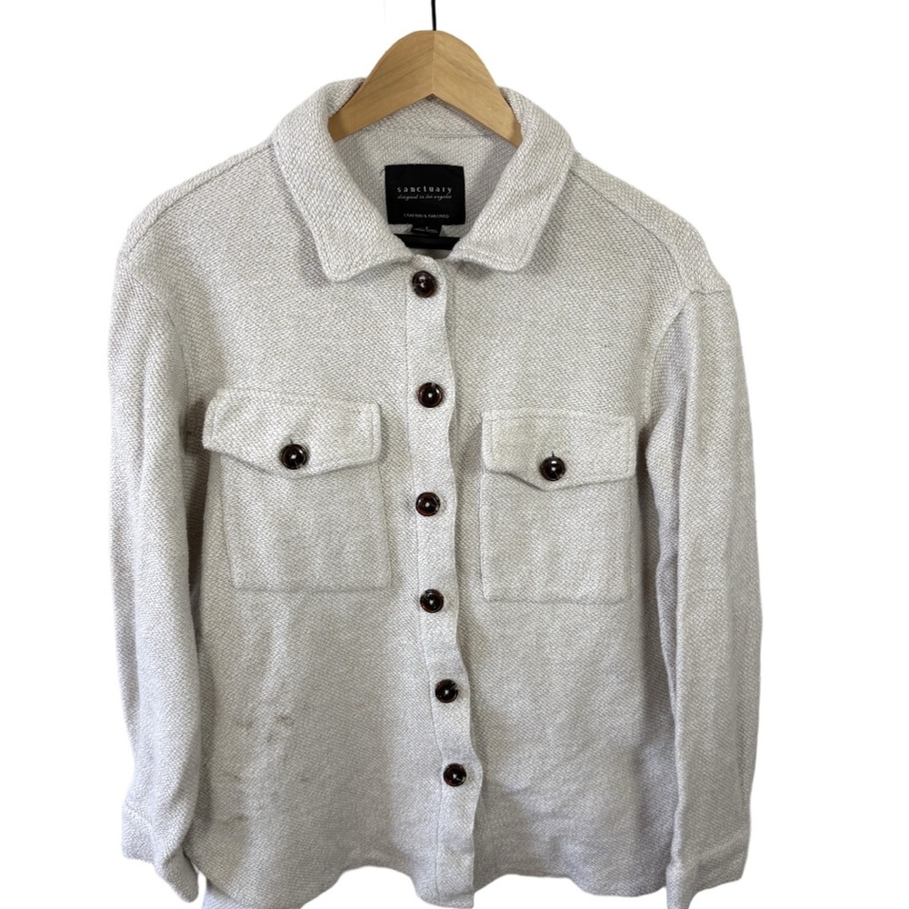 Sanctuary Cream Button Front Shirt Jacket Utility Shacket Size S